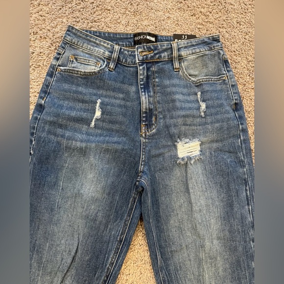 NWT Fashion Nova Road Tripper Ripped Stretch Flare Jeans, Blue, Sz 11 Tall - Picture 4 of 15